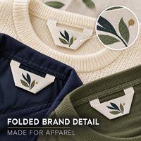 Étiquettes pliées personnalisées en coton imprimé avec logo de marque, ruban en polyester plié au centre pour vêtements et entreprises