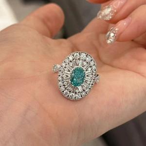 Bague de mode en argent pur S925, forme ovale antique, bleu Palaiba de Vegas, bleu mer, avec incrustation certifiée - Product Image 1