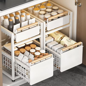 Organizzatore Sottolavello per Cucina, Cassetto Estraibile a Doppio Livello, Scaffale Scorrevole per Bagno e Dispensa Senza Foratura - Product Image 2