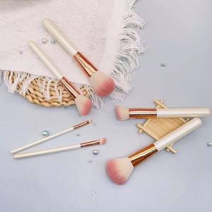 6 Piece Makeup <b>Brush</b> Set Custom Logo White Wooden Handle Aluminum Ferrule Soft Synthetic Hair Professional Shaving <b>Brush</b> - Product Image 2