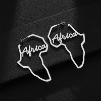 Boucles d'oreilles pour femmes Bijoux en acier inoxydable Lettre de l'amour Carte d'Afrique Boucles d'oreilles