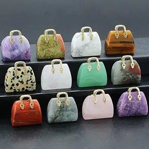 Natural Stone Pendants Ornament Women Crystal Handbag Unique Shape Gemstone Charms Purse for Jewelry Making Necklace Earrings