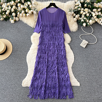 Robe de soirée élégante grande taille, unique, à franges drapées, longueur midi, design plissé, douce et naturelle pour les mondaines