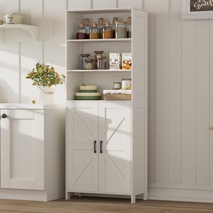 67" <strong>Tall</strong> <strong>Bathroom</strong> <strong>Storage</strong> Cabinet, Freestanding Farmhouse Cabinet with 2 Doors and Shelves, <strong>Bathroom</strong> Organizers and <strong>Storage</strong> - Product Image 6
