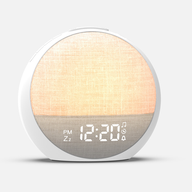Alarm Clock Time Display Colorful Light Sunrise/Sunset Mode Radio Alarm Sound Wake-up Lights White Noise for Battery Life