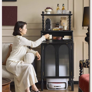 Retro Solid Wood Storage <b>Cabinet</b> With Robotic Vacuum Compartment Living Room Multifunction Display <b>Cabinet</b> - Product Image 1