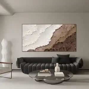 Handmade Framed Modern Brown White Ocean Sea Waves Canvas Abstract Art Textured Seascape Oil Painting 3D Wall Art For Home Decor