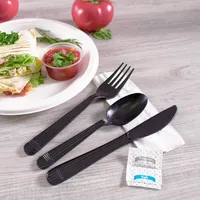 Schweres Gewicht zum Mitnehmen Lebensmittel Utensilien Gabel Messer Löffel umwelt freundliche schwarze Einweg-Plastik besteck Set Besteck