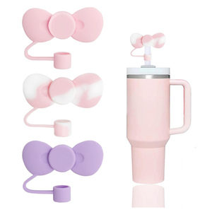 Grazioso fiocco con nodo da 10mm 30oz da 40 once <span class=keywords><strong>tazza</strong></span> accessori riutilizzabili punte in paglia copri coperchi in Silicone morbido cappello con cappello in paglia - Product Image 1