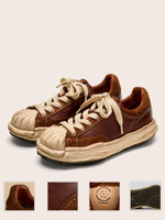 Baskets décontractées vintage pour hommes en cuir de cheval vieilli, faites à la main, style rétro, semelle épaisse, marron, sur mesure, vente en gros