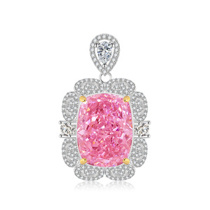 Nouveau modèle de collier pour femme, pendentif carré grand format en forme de fleur de glace plaqué argent, micro-incrusté de zircon multicolore - Product Image 4