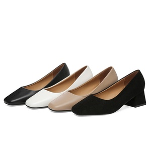 2022 New Women's <strong>Small</strong> Leather Shoes Plus Size 41 <strong>Black</strong> Square Toe Shallow Thick <strong>Heel</strong> PVC High Spring Work Shallow Thick <strong>Heel</strong> - Product Image 1