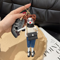 Sac bandoulière en peluche style coréen pour filles, porte-clés de voiture, ensemble de tenue de poupée créative, porte-clés, breloque tendance, cadeau