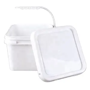 white colour food grade rectangular plastic bucket 8L square Buckets with lid and handle, other colours as demand