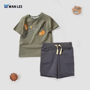 Bộ Quần Áo Bé Trai Mùa Hè Phong Cách Mới Chất Liệu Cotton, Áo Gile Và Quần Short Hai Món, Họa Tiết Động Vật, Màu Sắc Đơn Giản, Chữ Hoạt Hình - Product Image 4