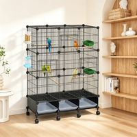 Cage à oiseaux spacieuse à 3 niveaux et 3 colonnes avec roulettes, volière en métal à assembler soi-même pour oiseaux de compagnie, utilisation intérieure et extérieure