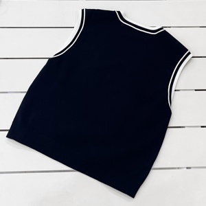 <span class=keywords><strong>Gilet</strong></span> tricoté sans manches pour enfants, personnalisable OEM/ODM avec logo, col contrastant blanc, débardeur d'été décontracté 100% tricoté - Product Image 2