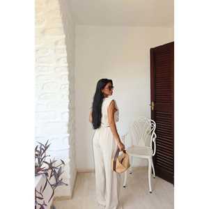 Ensemble moderne décontracté deux pièces par Lali, haut court beige uni et jupe longue, taille XL pour l'été - Product Image 3