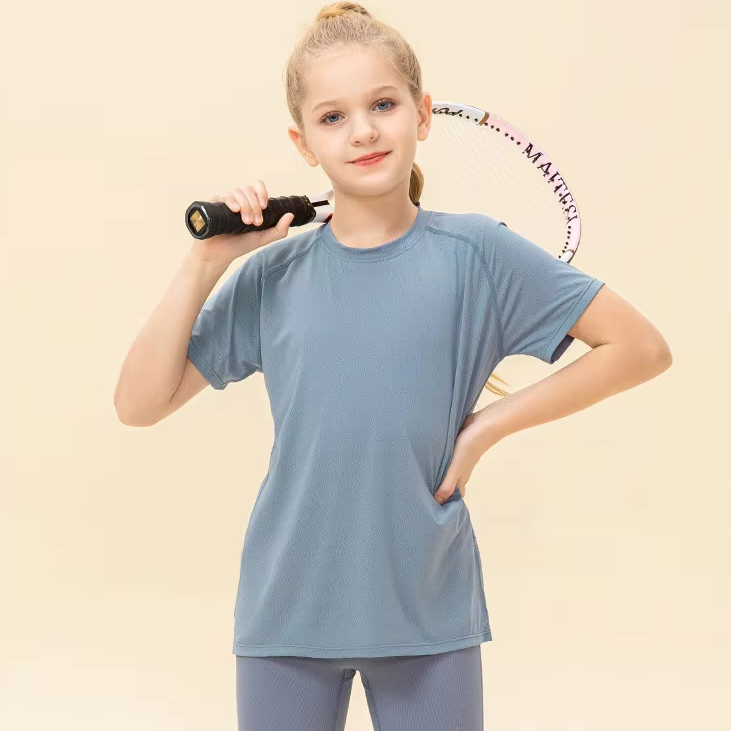 Summer Ice-feeling Breathable Kids Wear Sports Running t Shirt Yoga Short-sleeved Round-neck Girls' Wear Loose Fitness Top