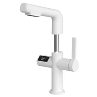 2025 robinet mitigeur de lavabo en laiton monté sur le pont de conception moderne blanc affichage numérique coulissant pour l'application d'hôtel
