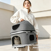 Poussette pliable pour animaux de compagnie à double couche et 4 roues, grand espace, antichoc, pliage à un bouton, respirante, portable pour chiens et chats en voyage