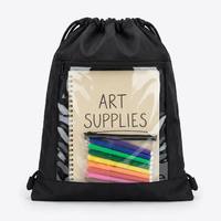 Sac à dos décontracté en jean bleu rétro avec cordon de serrage en polyester, style urbain durable pour adolescents, idéal pour l'école et le quotidien