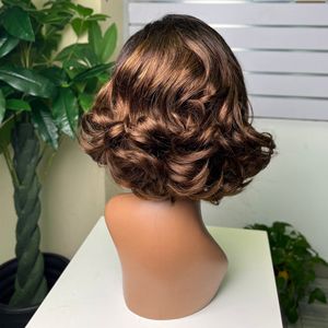 Bán Buôn Sdd Tóc Giả Tóc Con Người Mật Độ Hàng Đầu 13*4 Glueless Ren Phía Trước Bob Tóc Giả Bouncy Xoăn Cho Phụ Nữ Da Đen 12Inch - Product Image 5