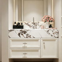 Ensembles de meubles-lavabos de salle de bain de luxe en marbre, meubles-lavabos en bois avec miroir LED encadré et vasque intégrée, OEM ODM personnalisé