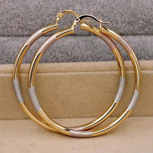 Boucles d'oreilles créoles plaquées or pour femmes, style classique 18 carats, à porter au quotidien, bijoux multicolores, boucles d'oreilles fines - Product Image 3