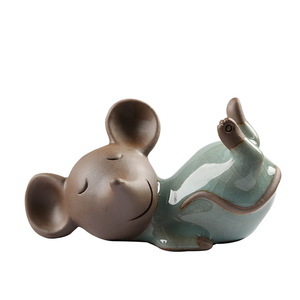 Ornement de souris en céramique mignon, décoration de bureau, figurine de thé, style minimaliste moderne, cadeau pour la maison - Product Image 5