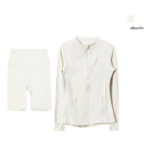 Ensemble de sport pour femme en nylon et élasthanne, veste zippée, short taille haute, uni, respirant, écologique, yoga, fitness, vêtements de sport, course à pied - Product Image 3