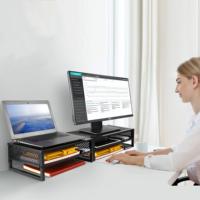 Support d'écran coulissant moderne à 2 niveaux en maille métallique avec ventouses antidérapantes pour bureau