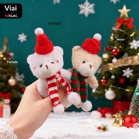 Pendentif décoratif en peluche ours rose à bord court de Noël, avec combinaison, rembourrage en coton PP, cadeau de Noël pour les 14 ans et plus, transfrontalier