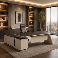 Bureau de direction moderne en forme de L avec armoire latérale, grand bureau pour PDG, patron, directeur, espace de travail