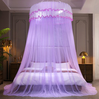 Moustiquaire de lit dôme ronde décorative et élégante à 360 degrés, 100 % polyester écologique, pour l'été, avec rideau de lit en dentelle