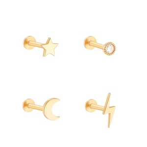Venta al por mayor 14K oro sólido piercing joyería Sun Moon Star Lightning internamente roscado Labret Stud cartílago 14K oro sólido muelle - Product Image 1