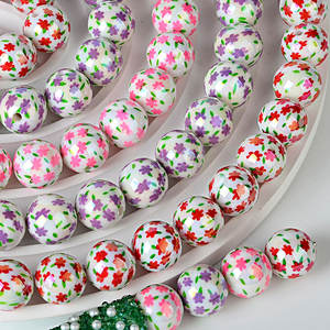 Perles en acrylique de 16 mm, motif floral léger et frais, couleurs mélangées, pour la confection de stylos et accessoires DIY - Product Image 1