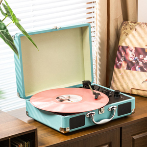 Tocadiscos portátil vintage con forma de maleta, 3 velocidades, con altavoces estéreo incorporados, Bluetooth, USB, para fiestas en casa, ideal para regalo. - Product Image 5