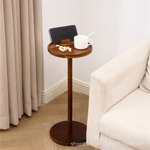 Mesa auxiliar de madera maciza con soporte para teléfono para sala de estar, mesa de centro multiusos con tapa redonda, diseño minimalista - Product Image 3