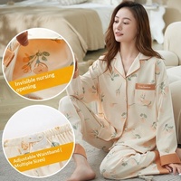 Ensemble de pyjamas de maternité élégants et décontractés en coton 100% Lijia OEM/ODM, ouverture d'allaitement invisible, pour toutes les saisons, grandes tailles pour femmes