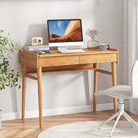 Bureau d'ordinateur de bureau à domicile en bambou avec 2 tiroirs de rangement et une étagère ouverte, bureau de maquillage, bureau d'écriture pour chambre à coucher, étude