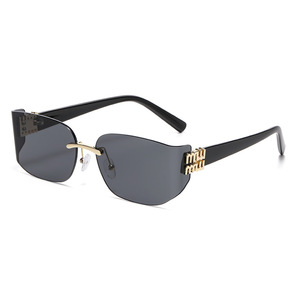 Metal <b>Square</b> Frameless Sunglasses <b>Gold</b> <b>Frame</b> Pc Lens Uv400 Protection Women's Fashion Outdoors Cycling Driving - Product Image 5
