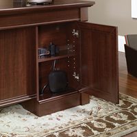 Bureau de direction classique de luxe en bois avec double meuble de rangement et classeur intégré, finition cerisier brun, pour bureau à domicile