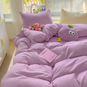 Ensemble de 4 pièces en coton lavé de couleur unie mélangée de classe A <span class=keywords><strong>lit</strong></span> de dortoir pour mère et bébé de style européen et américain super doux - Product Image 6