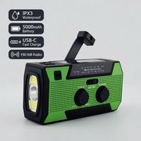 Radio Solar de Manivela con Altavoz Integrado, Alarma SOS, Linterna, Banco de Energía de 5000 mAh, Equipo de Supervivencia Portátil, Herramienta de Emergencia