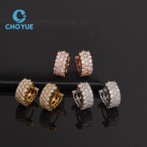 ต่างหูเพชรโมอิสซาไนต์ทรงห่วงแบบ Iced Out ผ่านการทดสอบเพชร เครื่องประดับเงินแท้ 925 VVS สำหรับผู้หญิงและผู้ชาย - Product Image 5