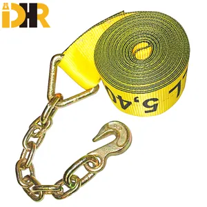 Factory Custom Polyester Heavy Duty Trailer Winch Strap For Truck With Chain Anchor Cargo Lashing Load Strap