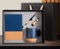 Coffret Cadeau d'Affaires de Luxe A5 en PU et Acier Inoxydable avec Impression Typographique, Tasses, Stylo, Porte-clés - Logo Personnalisable