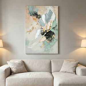 Mint Green Abstract Wall Art with Gold Foil Modern <strong>Neutral</strong> Tone Canvas <strong>Print</strong> for Hotel &amp; Home Decoration Bulk Wholesale - Product Image 3