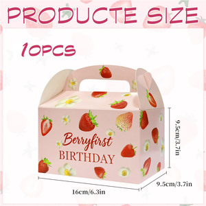 Lot de 10 boîtes cadeaux rectangulaires en carton avec poignées, thème <span class=keywords><strong>fraise</strong></span>, pour anniversaire, baby shower, enterrement de vie de jeune fille - Product Image 2